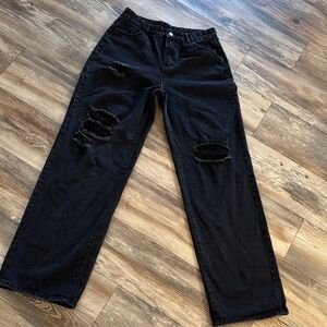 SHEIN Charcoal Distressed Flare Jeans